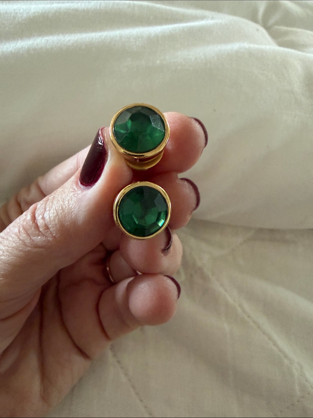 Kate Spade Gold Tone Earrings with Emerald Green Faceted Stones